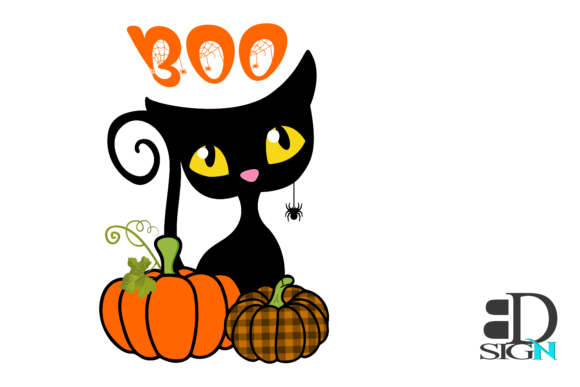 About a Boo Cat with Plaid Pumpkin Graphics for Crafts